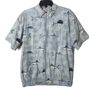 Weekender all over fish print zip up cotton lined shirt size medium